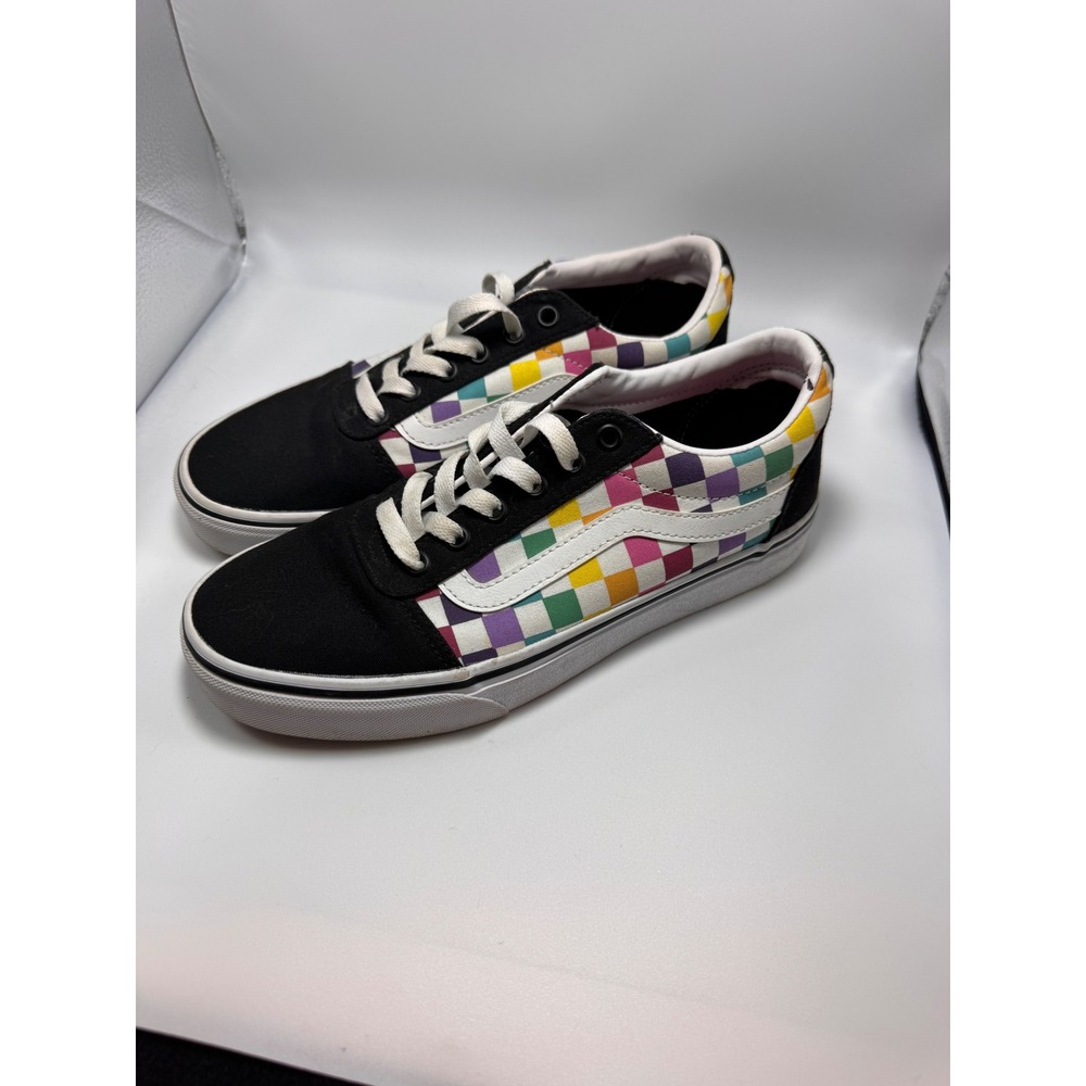 Vans Ward Rainbow Checkerboard Black White Low Top Sneakers Women 8.5 500714 - Picture 2 of 7